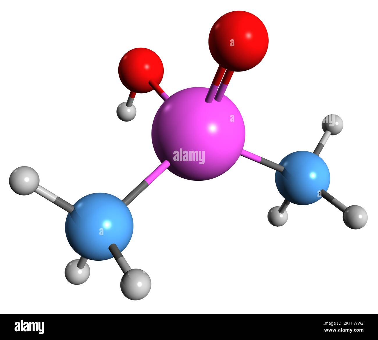 3D Bild der Skelettformel der Cacodylsäure - molekularchemische Struktur der organoarsenischen Verbindung Dimethylarsininsäure isoliert auf weißem Backgrou Stockfoto