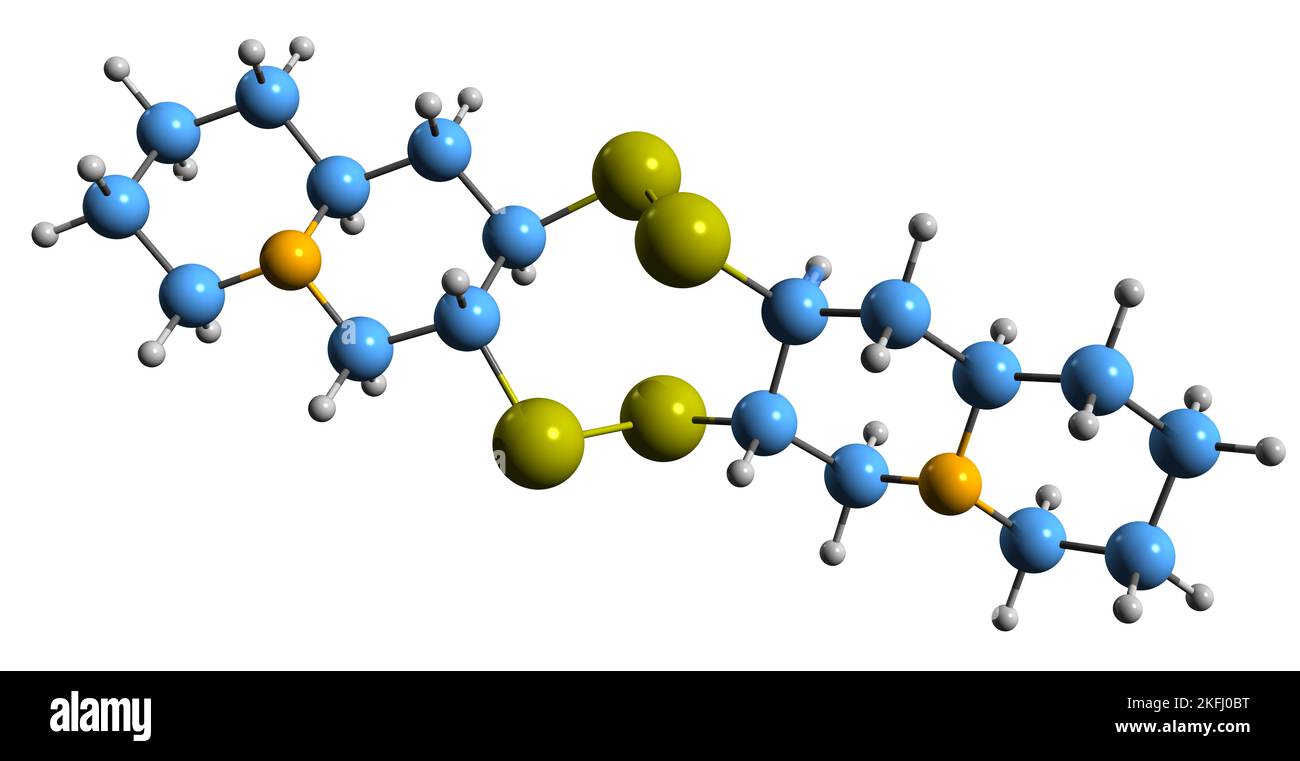 3D Bild der Cassipurin-Skelettformel - molekularchemische Struktur des Alkaloids auf weißem Hintergrund isoliert Stockfoto