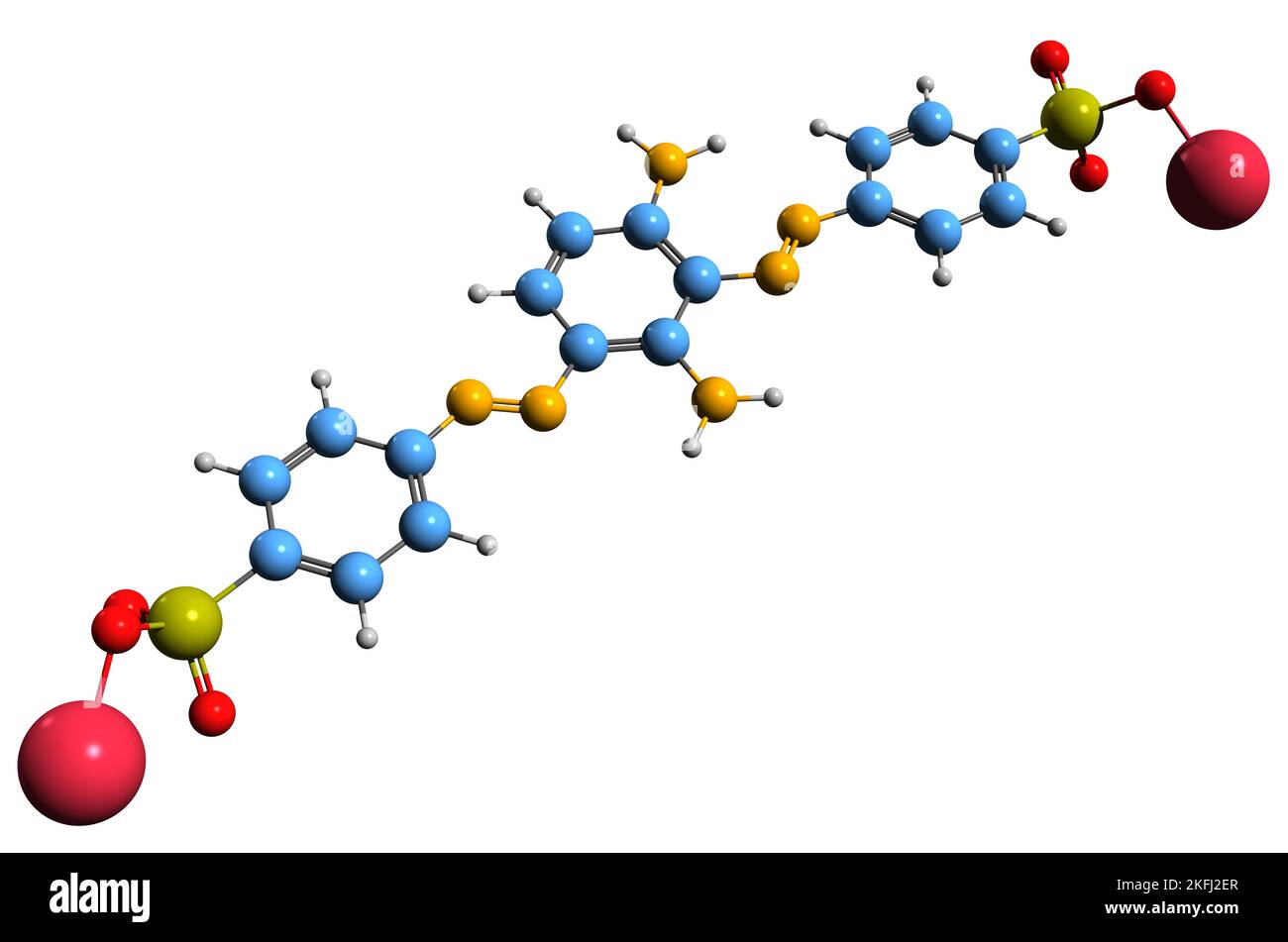 3D Bild der Skelettformel Brown FK - molekulare chemische Struktur der Azofarbstoff-Verbindung isoliert auf weißem Hintergrund Stockfoto