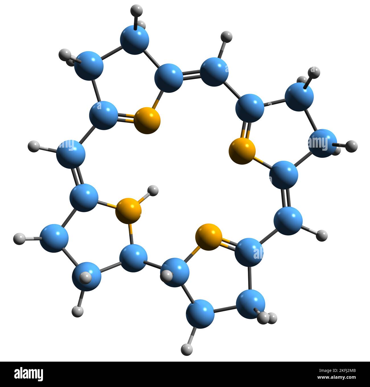 3D Bild der Skelettformel von Corrin - molekularchemische Struktur der heterozyklischen Verbindung auf weißem Hintergrund isoliert Stockfoto