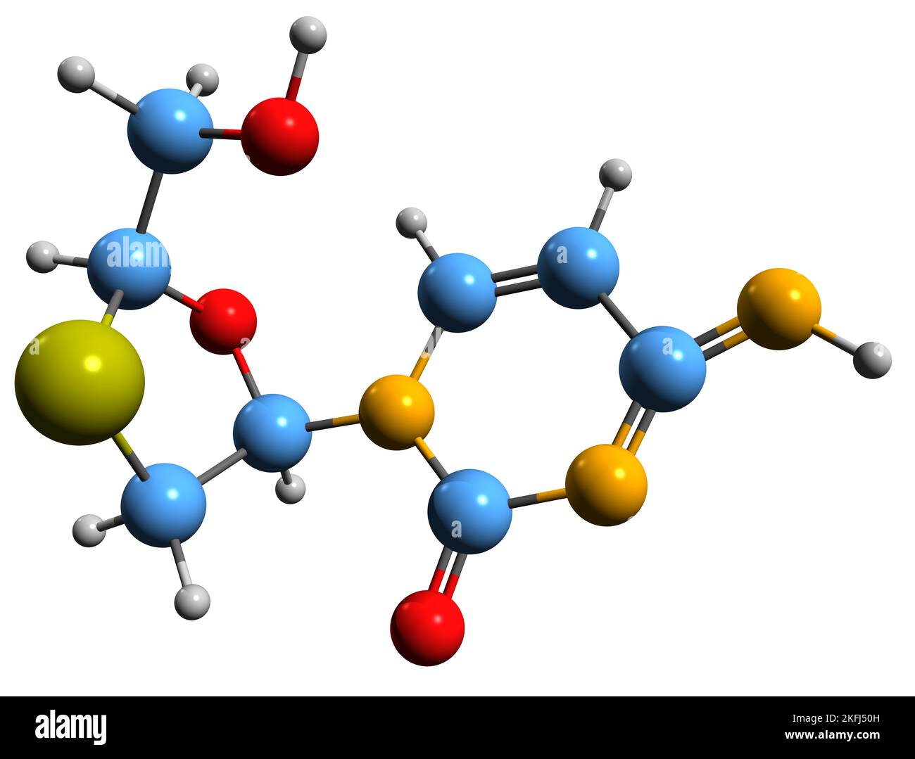 3D Bild der Skelettformel von Lamivudin - molekularchemische Struktur antiretroviraler Medikamente auf weißem Hintergrund isoliert Stockfoto