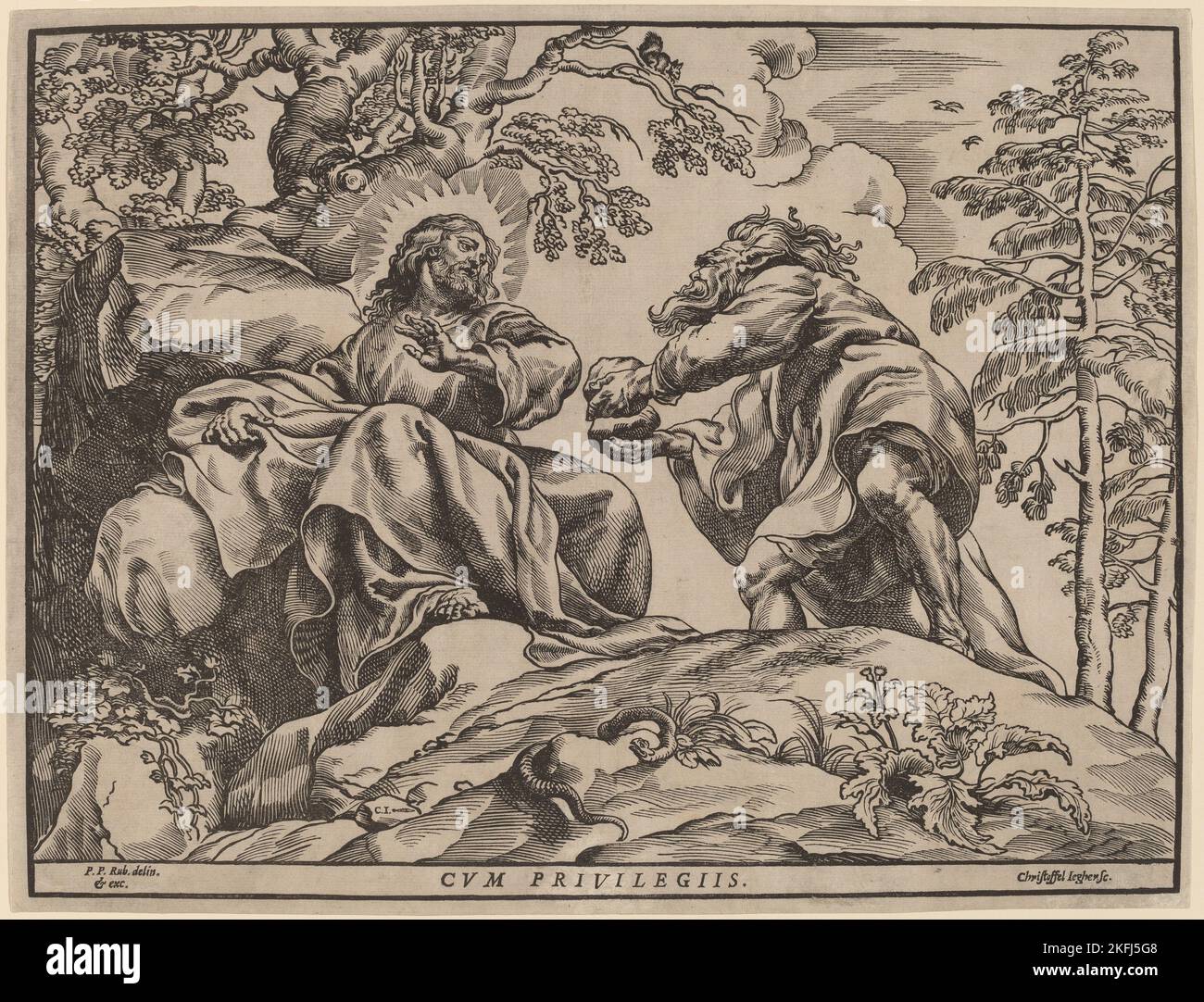 Die Versuchung Christi durch den Teufel. Stockfoto