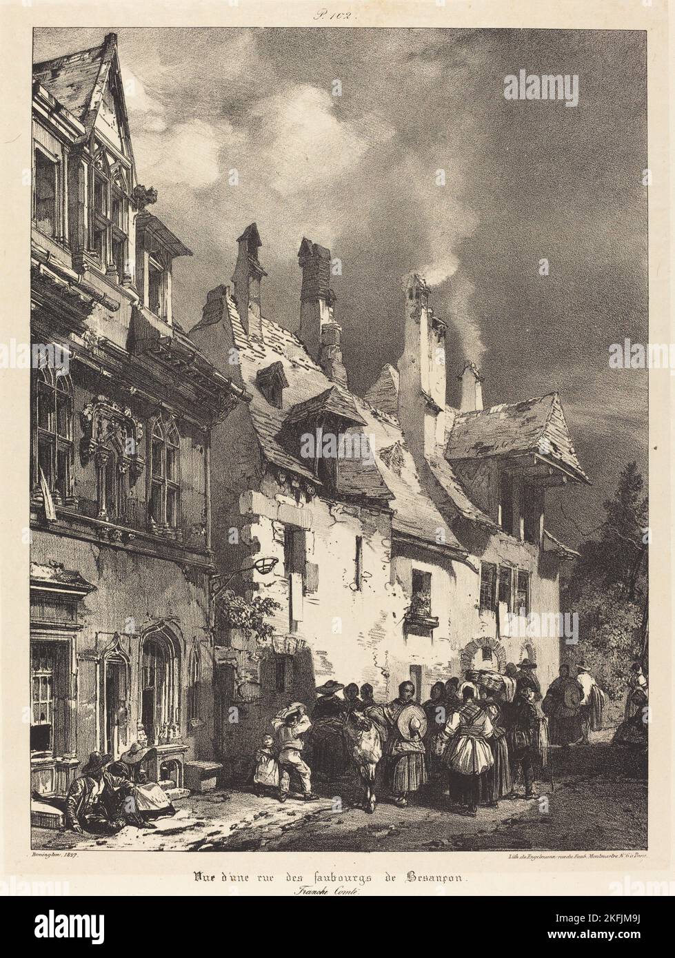 Vue d'une rue des Faubourgs de Besan çON (Blick auf eine Straße am Stadtrand von Besan çON), 1827. Stockfoto