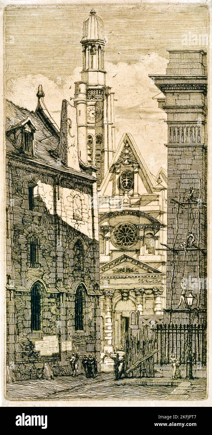 Charles Meryon; St. Etienne-du-Mont, Paris, aus Eaux-fortes sur Paris; Radierungen von Paris; 1852; Radierung; Toledo Museum of Art, Ohio, USA. Stockfoto