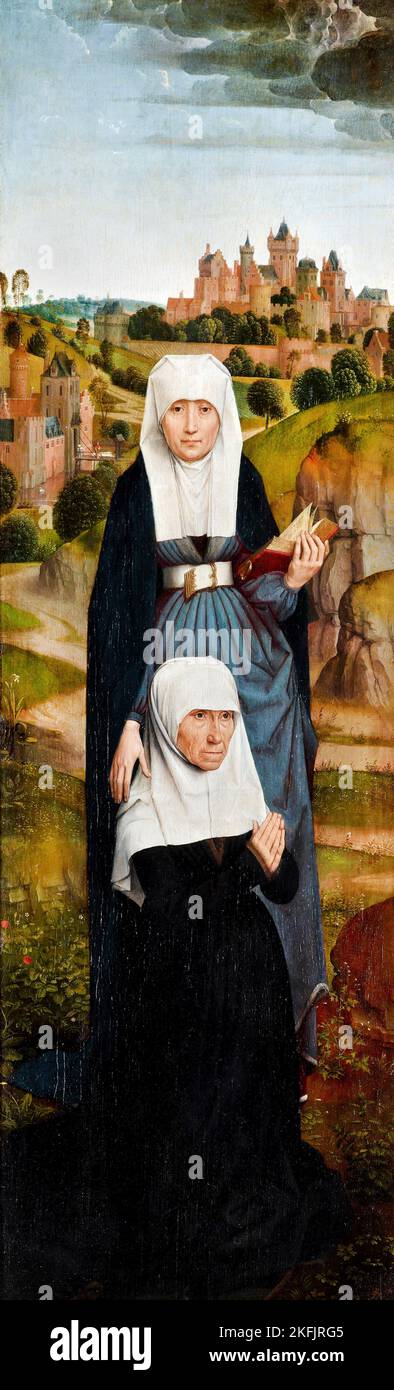 Hans Memling; Jan Crabbe Triptych. Linker Flügel; um 1470; Öl auf Tafel; The Morgan Library and Museum, USA. Stockfoto