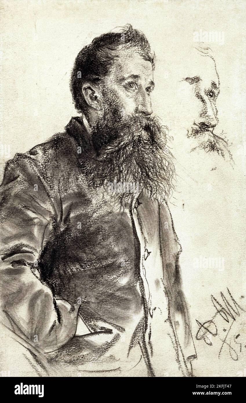 Adolph von Menzel; Studie eines Mannes mit Bart, seine Hand in der Tasche; 1885; Graphit auf Papier; Museum of Fine Arts, Houston, USA. Stockfoto