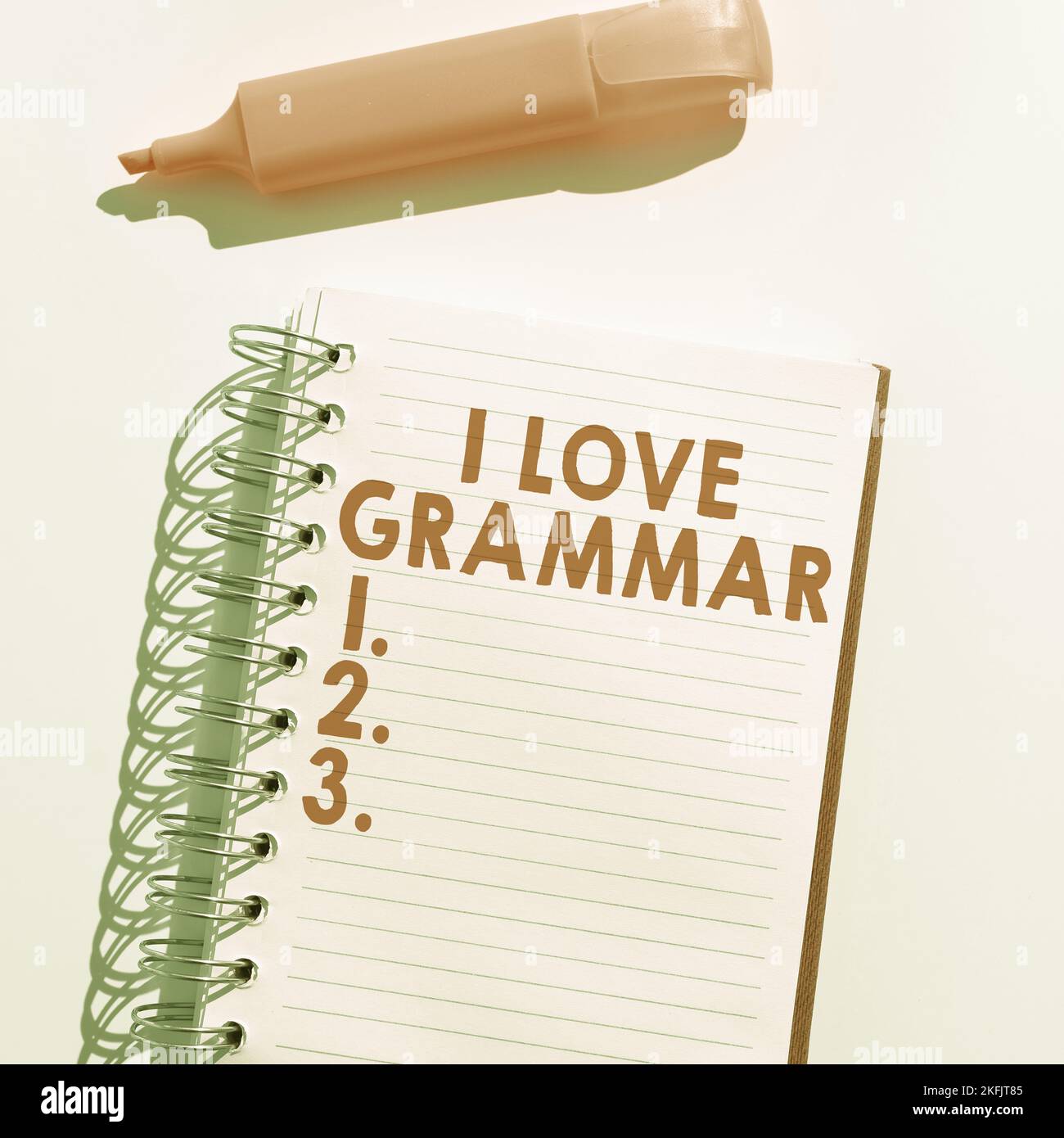 Konzeptionelle Beschriftung I Love Grammar. Ubersichtsarbeit über Bewunderungssystem und Sprachstruktur Stockfoto