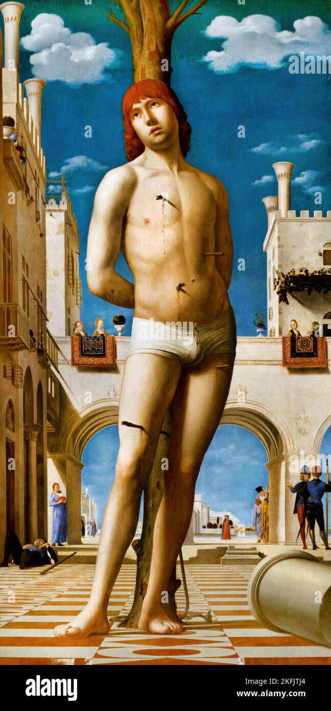 Antonello da Messina; Martyrium des heiligen Sebastian; um 1478; Öl auf Tafel; Gemaldegalerie Alte Meister, Dresden, Deutschland. Stockfoto