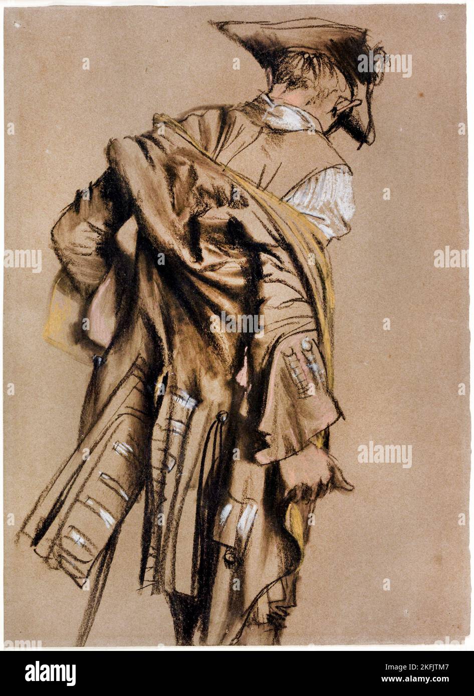 Adolph von Menzel; Künstlermodell, in der Rückansicht gesehen, mit einer Uniform aus dem 18. Jahrhundert; um 1800-1899; Schwarze Kreide; Iris & B. Gerald Cantor Stockfoto