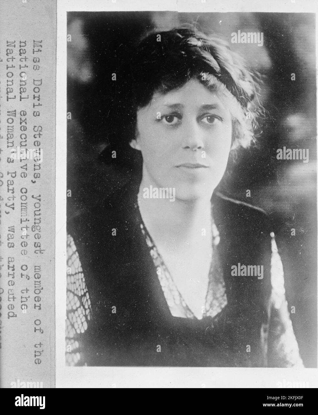 Frauenwahlrecht - (Verschiedenes Einzelsuffragettes), Frau Doris Stevens, jüngste Mitglied des Nationalen Exekutivkomitees der Nationalen Frauenpartei, wurde verhaftet und zu 60 Tagen Haft im Occoquan verurteilt ..., 1917. Stockfoto