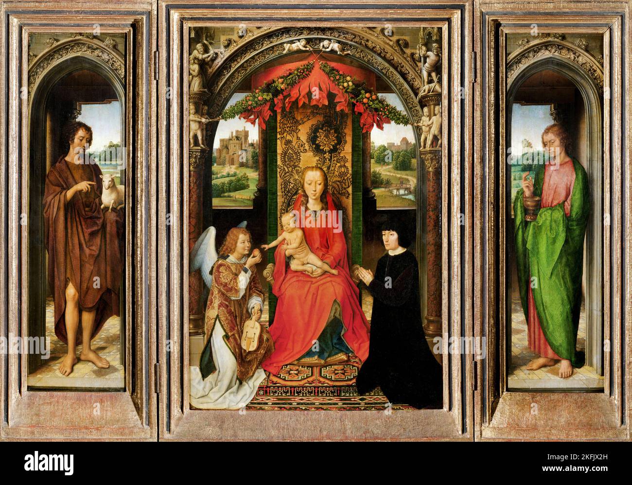 Hans Memling; kleines Triptychon des Hl. Johannes des Täufers; um 1485-1490; Öl auf Tafel; Kunsthistorisches Museum, Wien, Österreich. Stockfoto