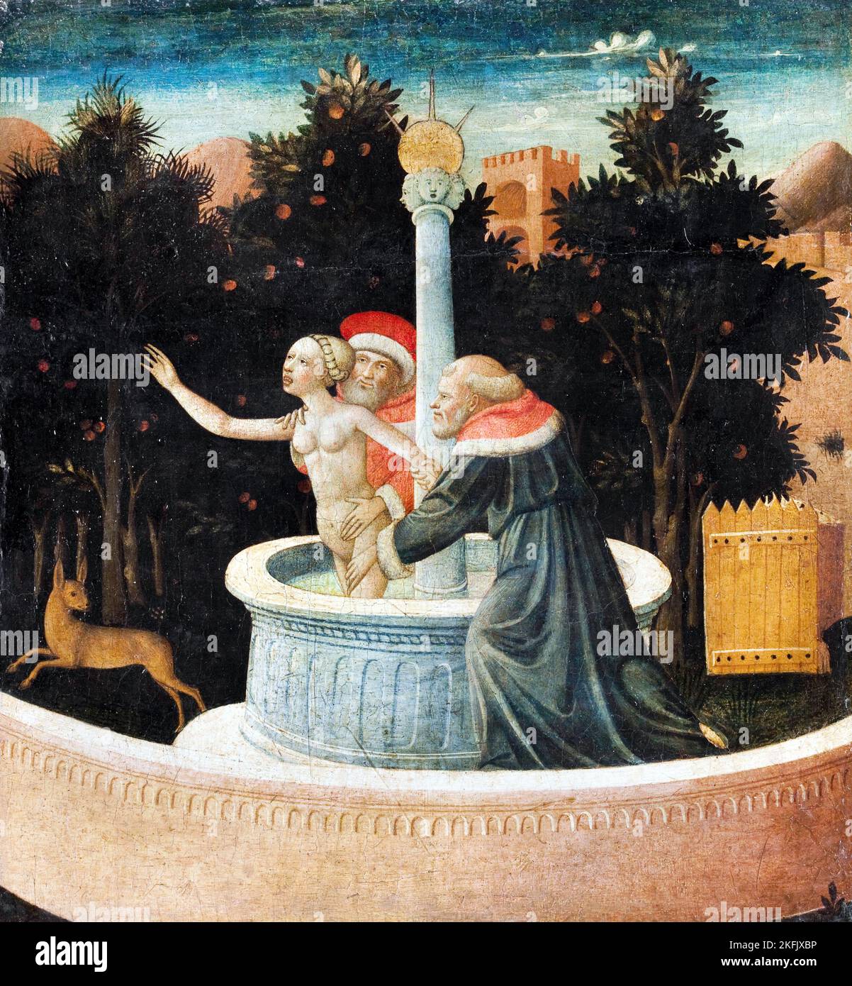 Domenico di Michelino; Susanna und die Ältesten; um 1460-1475; Öl auf Tafel; Zimmerli Art Museum an der Rutgers University, USA. Stockfoto