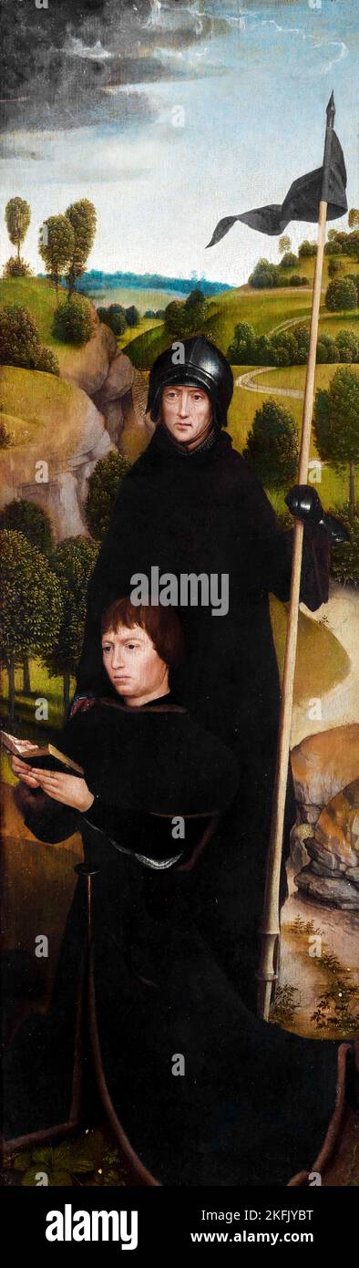 Hans Memling; junger Mann im Gebet mit St. William von Maleval; 1470; Tempera auf dem Panel; The Morgan Library and Museum, USA. Stockfoto