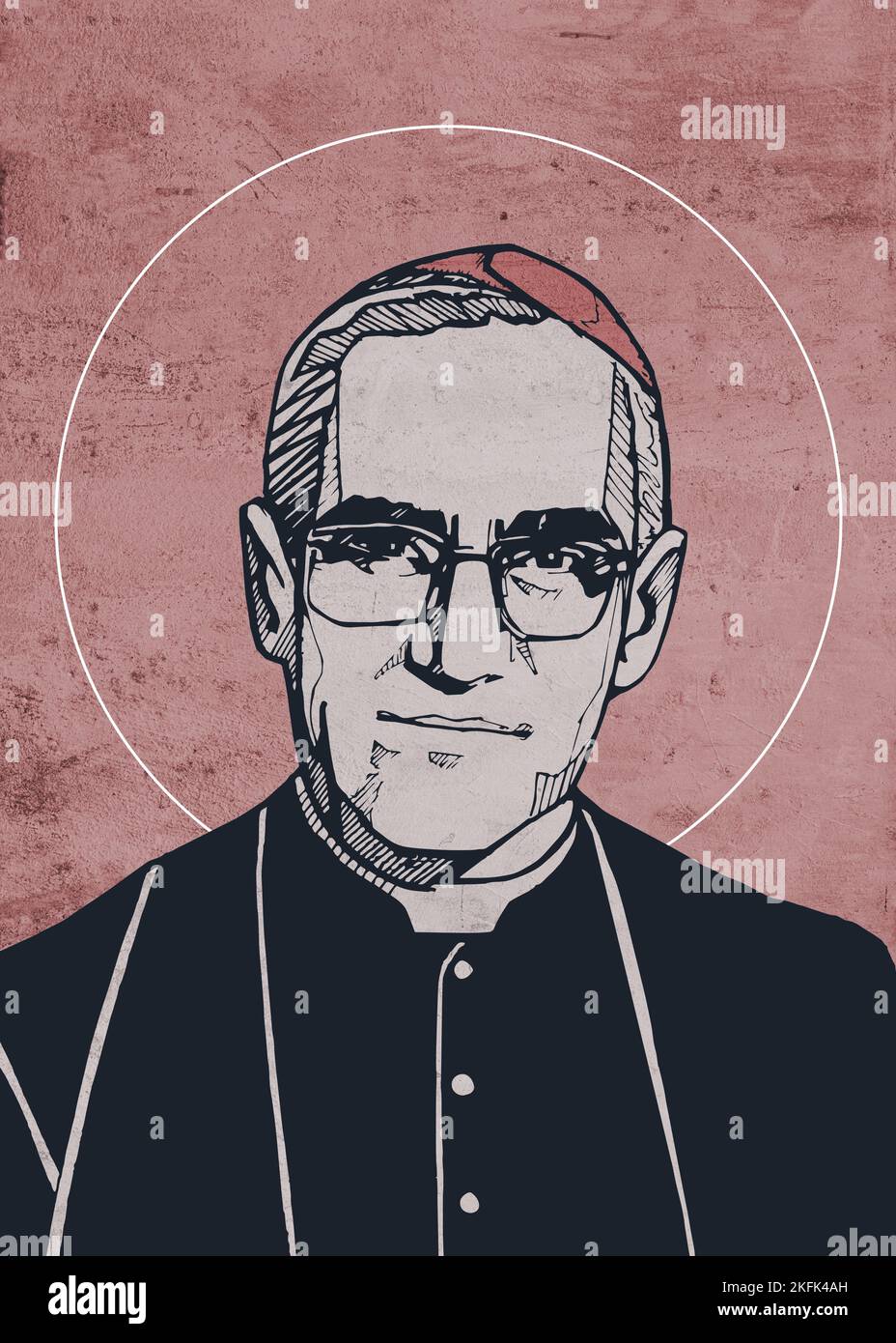 Handgezeichnete Illustration oder Zeichnung des Heiligen oscar arnulfo romero Stockfoto