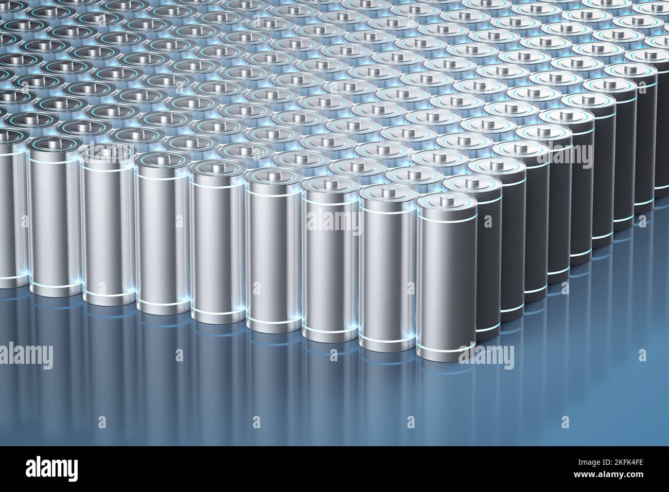 3D Rendering-Gruppe von Alkali- und li-Ionen- oder wiederaufladbaren Batterien Stockfoto