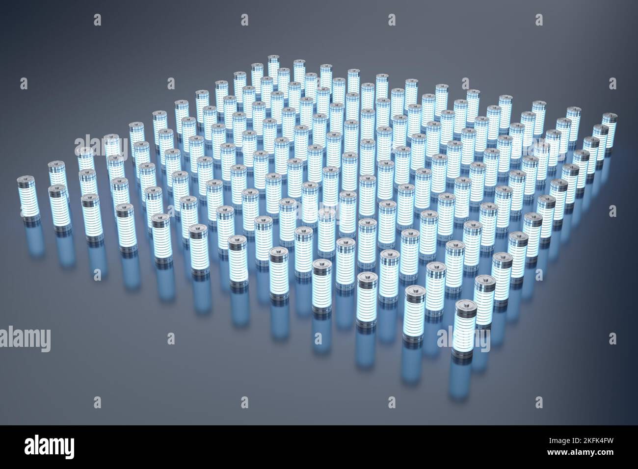 3D Rendering-Gruppe von Alkali- und li-Ionen- oder wiederaufladbaren Batterien Stockfoto
