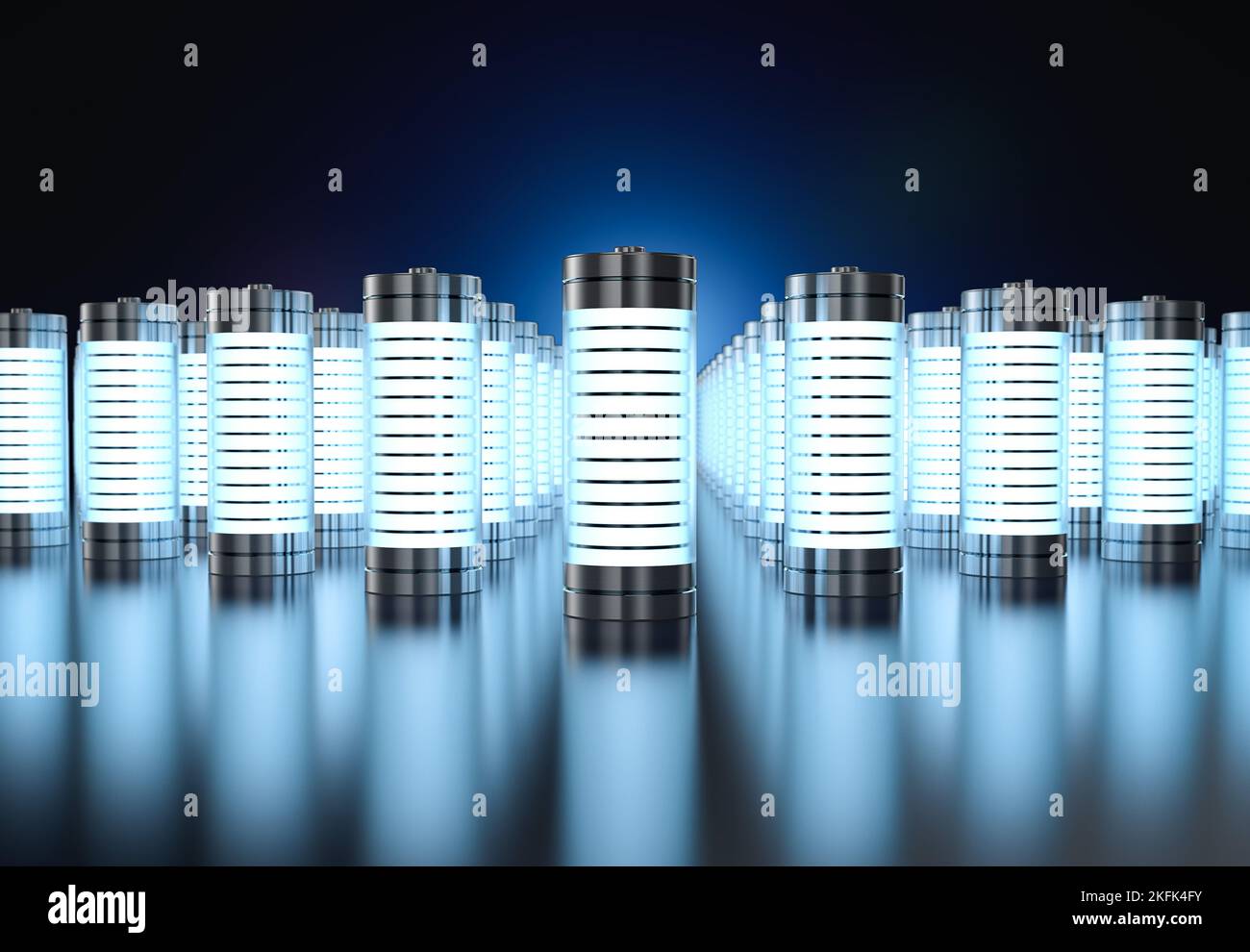 3D Rendering-Gruppe von Alkali- und li-Ionen- oder wiederaufladbaren Batterien Stockfoto