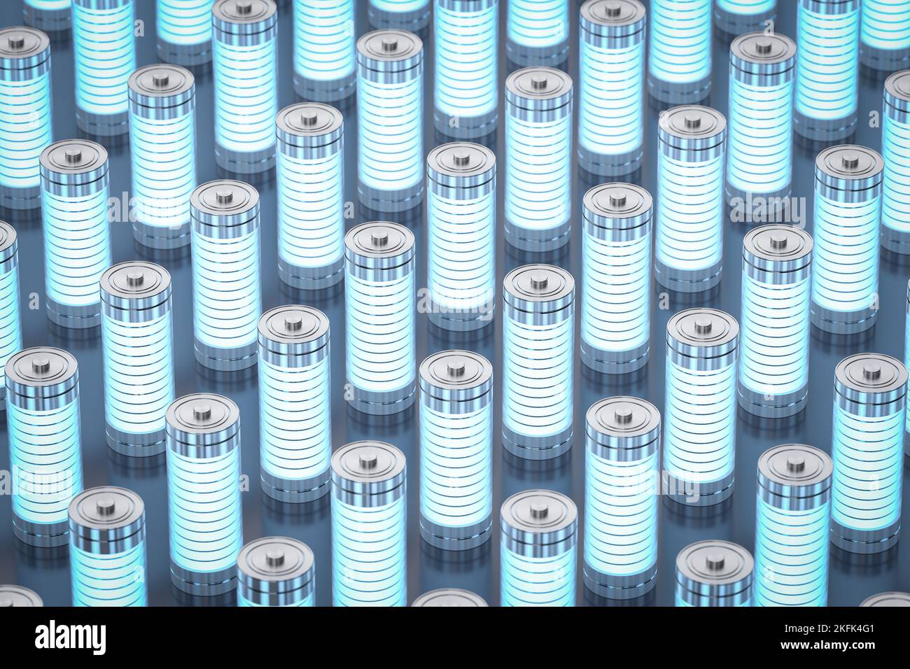 3D Rendering-Gruppe von Alkali- und li-Ionen- oder wiederaufladbaren Batterien Stockfoto