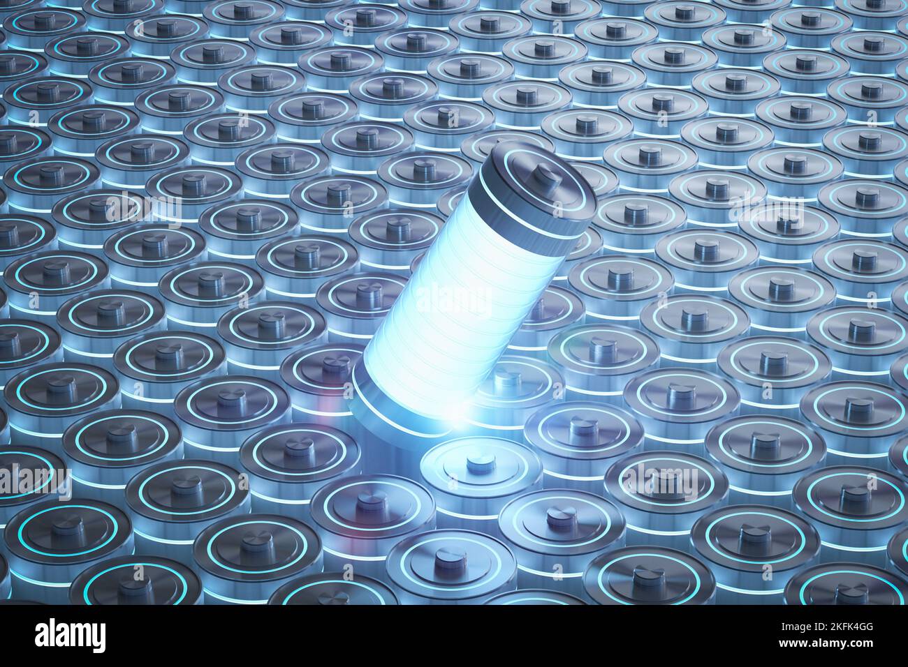 3D Rendering-Gruppe von Alkali- und li-Ionen- oder wiederaufladbaren Batterien Stockfoto