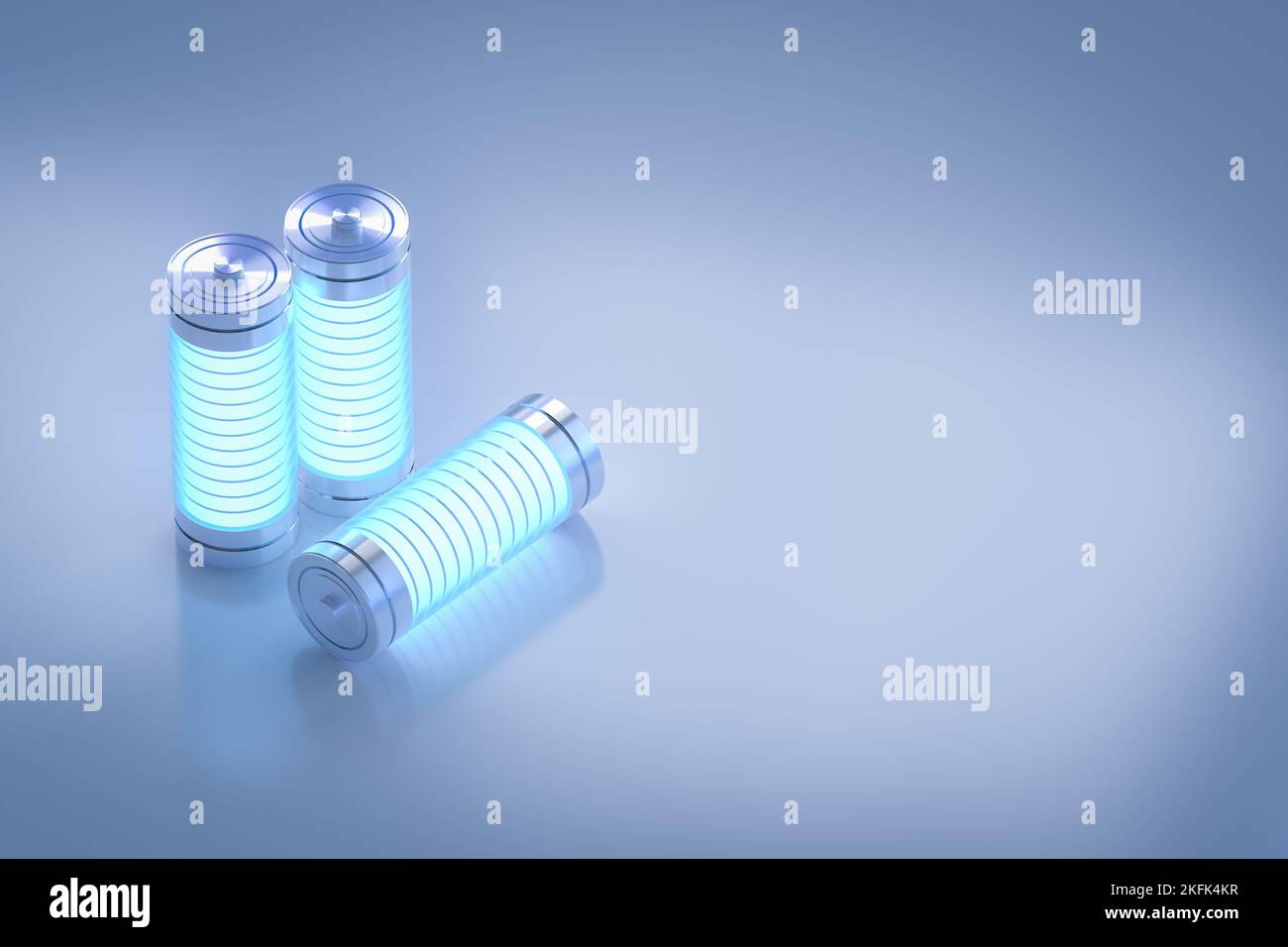 3D Rendering-Gruppe von Alkali- und li-Ionen- oder wiederaufladbaren Batterien Stockfoto