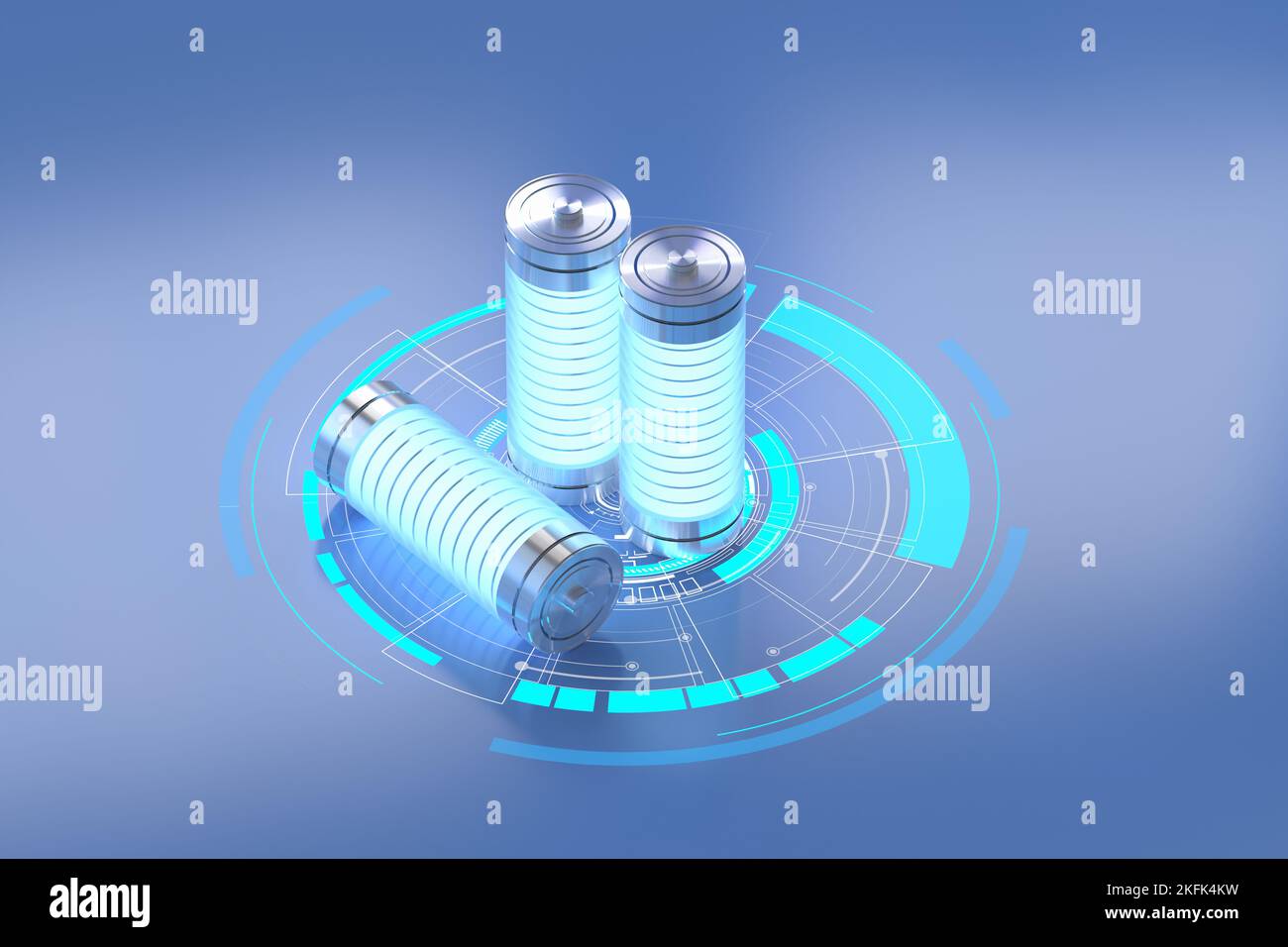 3D Rendering-Gruppe von Alkali- und li-Ionen- oder wiederaufladbaren Batterien Stockfoto