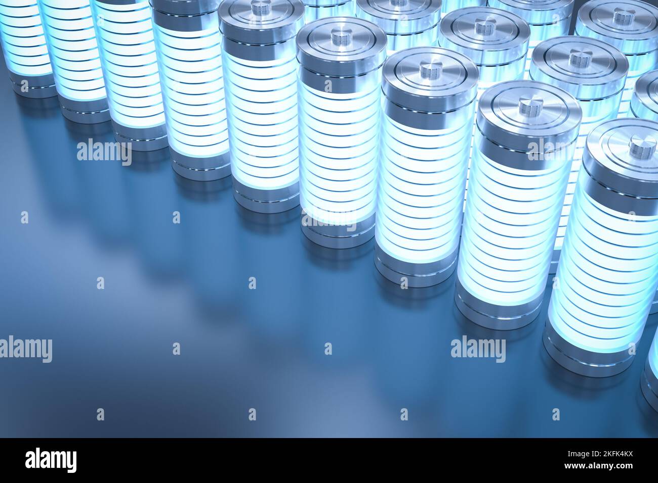 3D Rendering-Gruppe von Alkali- und li-Ionen- oder wiederaufladbaren Batterien Stockfoto