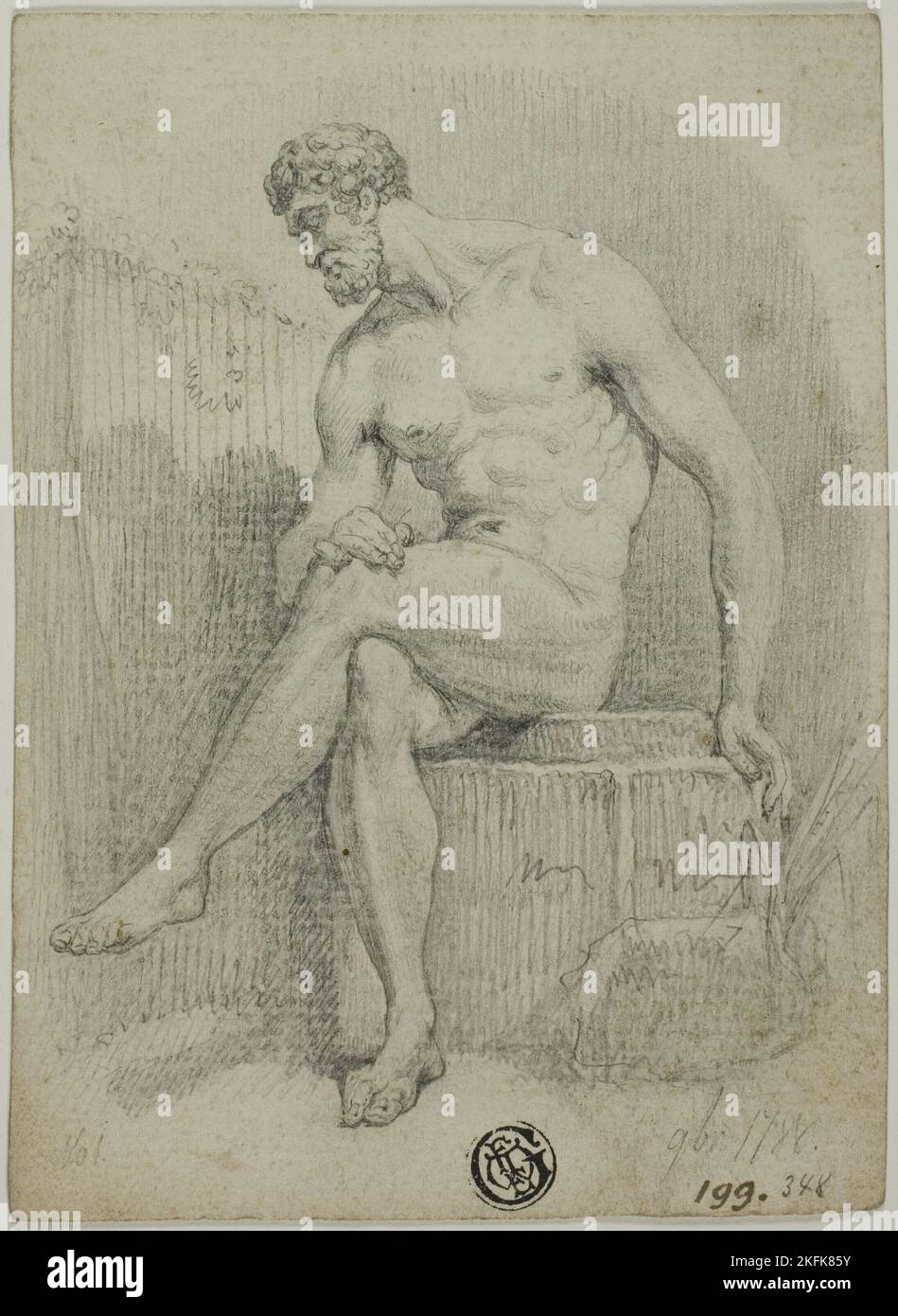 Sitzender männlicher Akt (von der Statue), n.d. Stockfoto