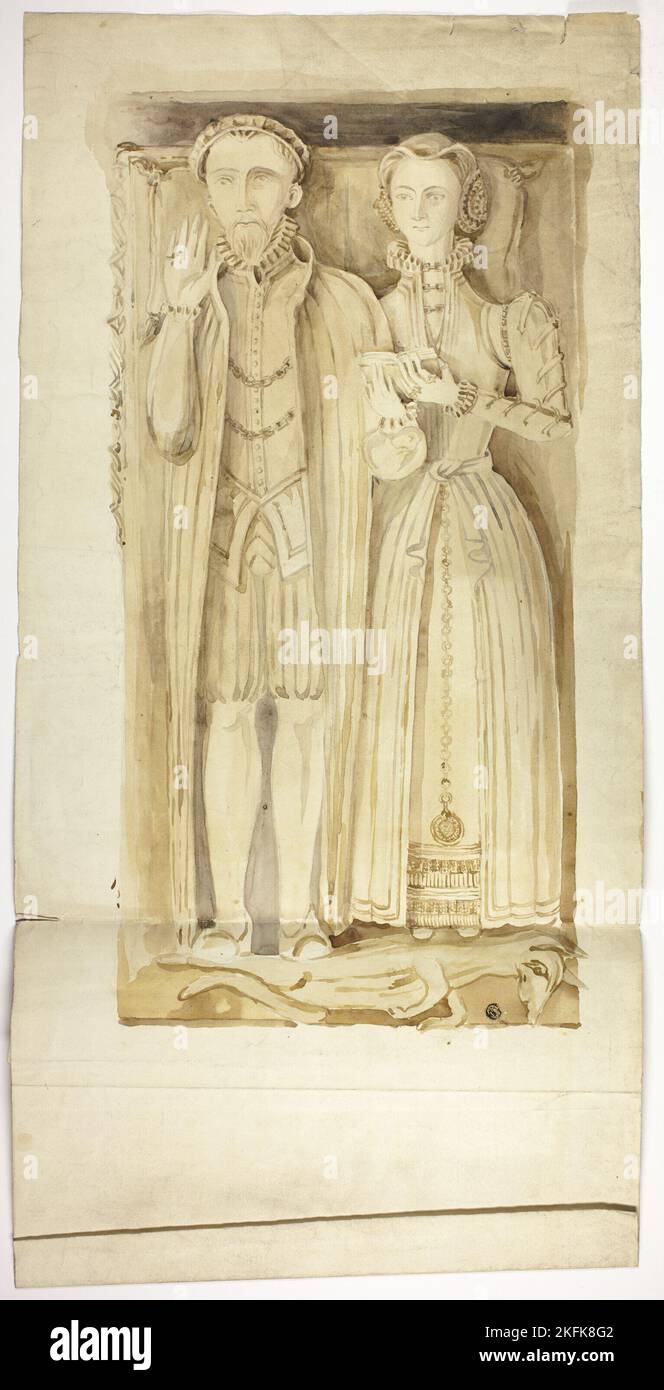 TUDOR Grabplatte mit Bildnis von Mann und Frau, n.d. Stockfoto