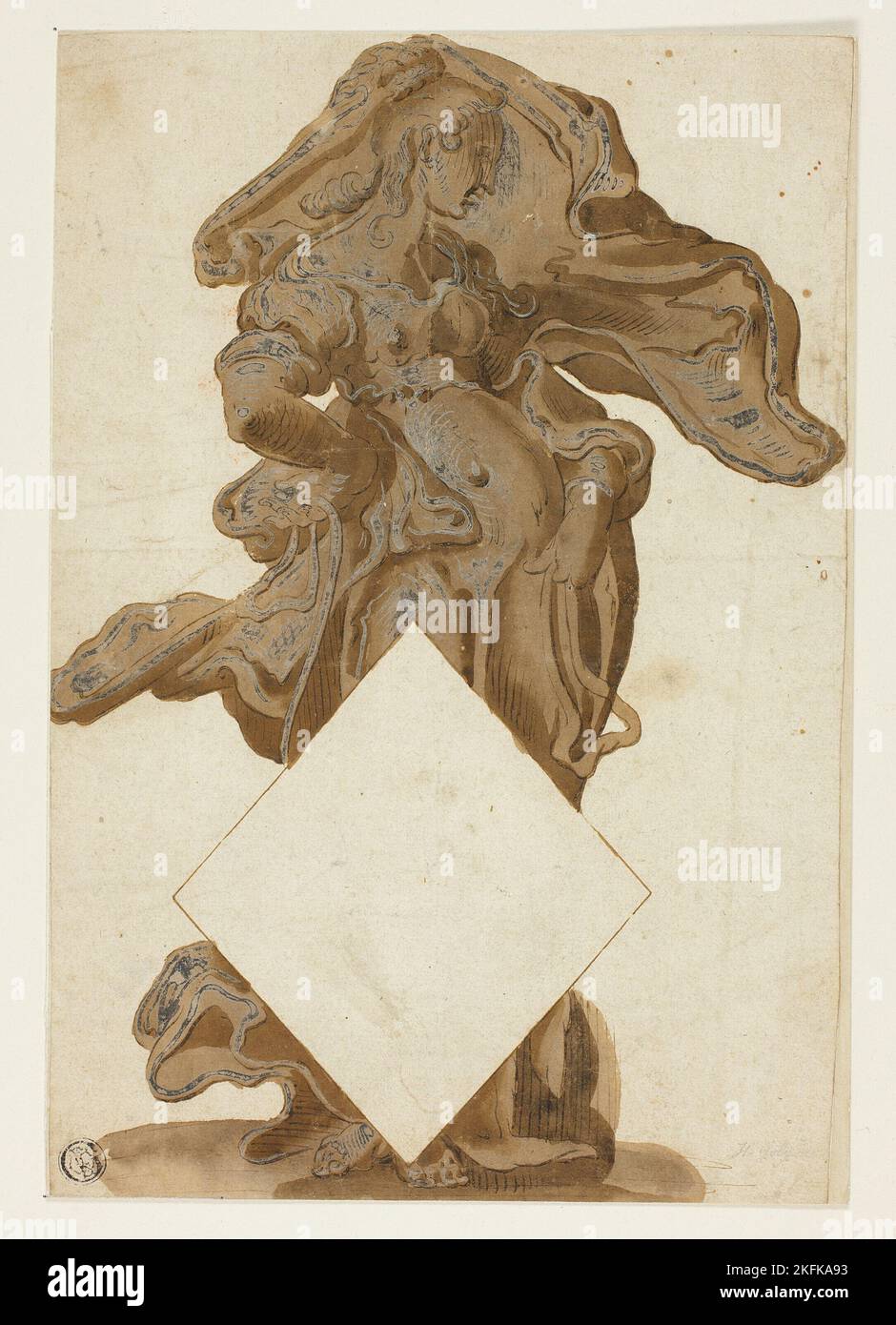 Design mit weiblicher Figur in fließenden Draperie, n.d. Stockfoto
