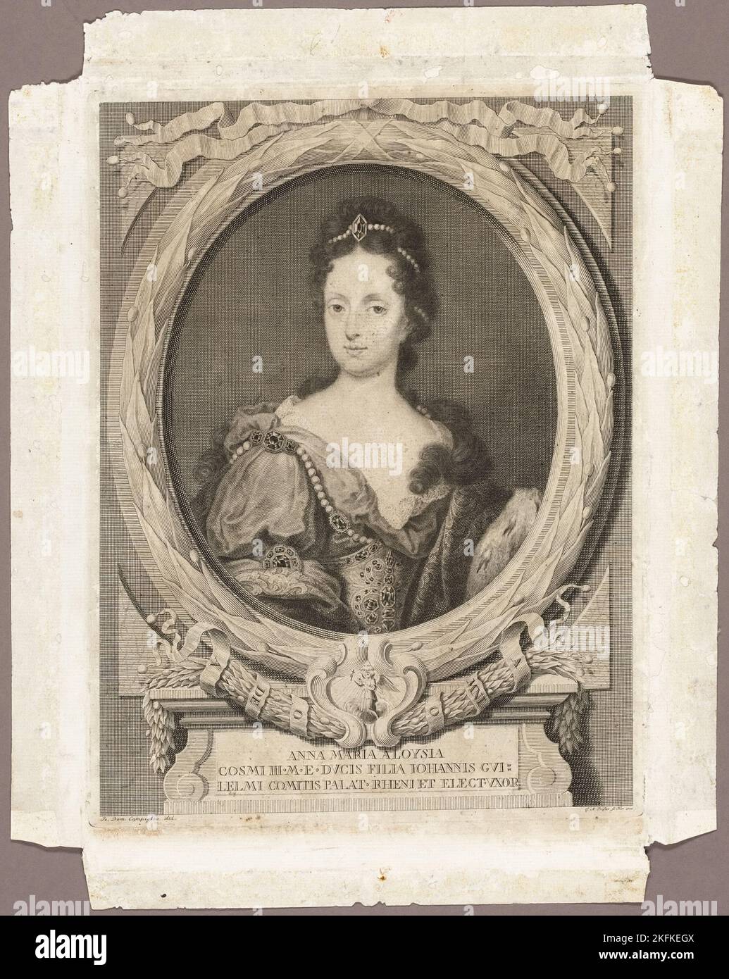 Anna Maria Luisa, 1730; veröffentlicht 1761. Italienische Adlige, Tochter von Cosimo III. De' Medici, Großherzog der Toskana; Ehefrau von Johann Wilhelm, Kurfürst der Pfalz. Stockfoto