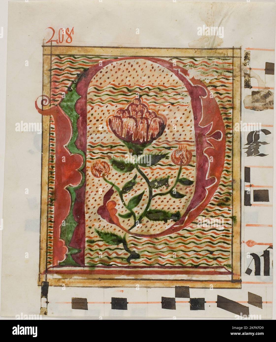 Verziert Initiale "P" mit Blumen aus einem Manuskript, n.d. Stockfoto