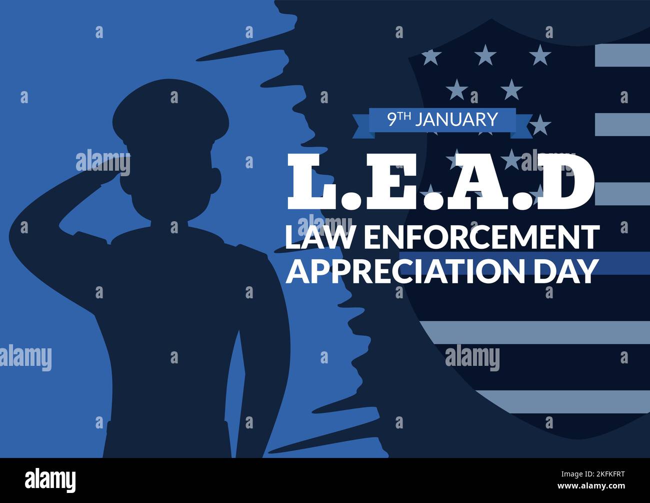 National Law Enforcement Appreciation Day oder FÜHREN am 9.. Januar zu danken und zeigen Unterstützung in flachen Cartoon Handgezeichnete Vorlagen Illustration Stock Vektor