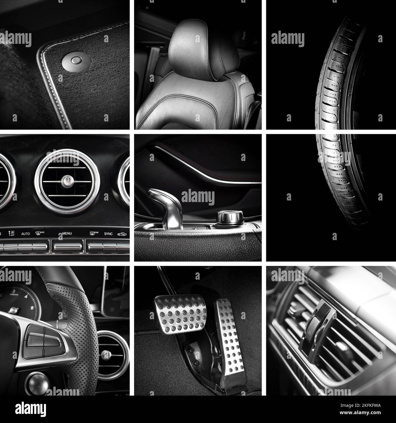 Auto Interieur Details Collage Stockfoto