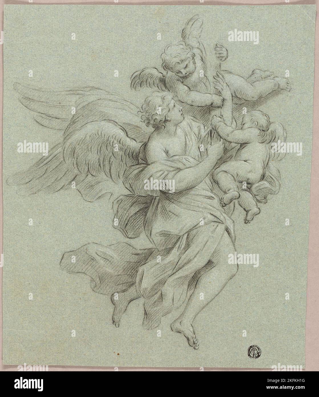 Engel mit Putti, n.d. Sebastiano Conca zugeschrieben. Stockfoto
