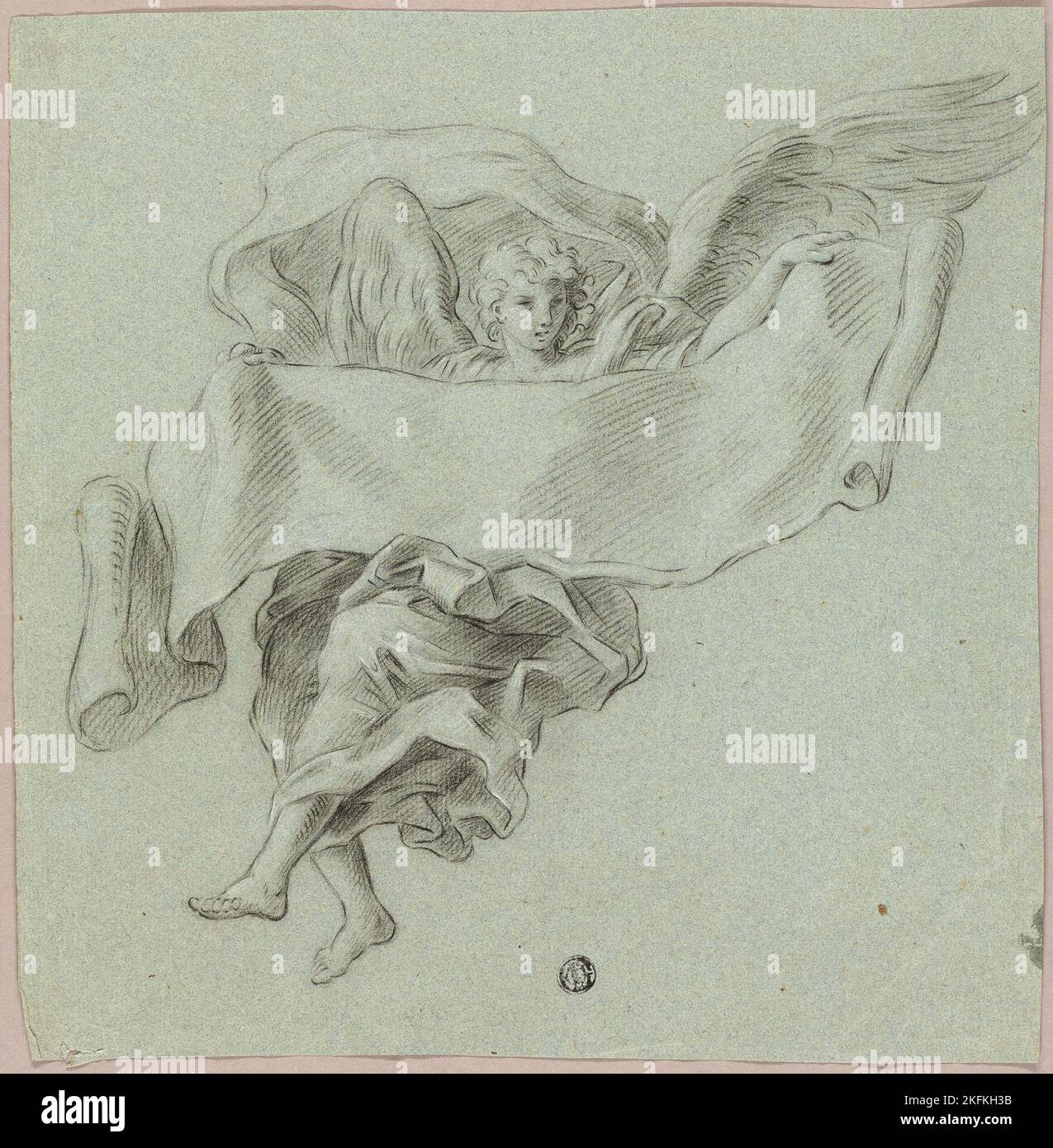 Engel mit Putti tragendes Objekt, n.d. Sebastiano Conca zugeschrieben. Stockfoto