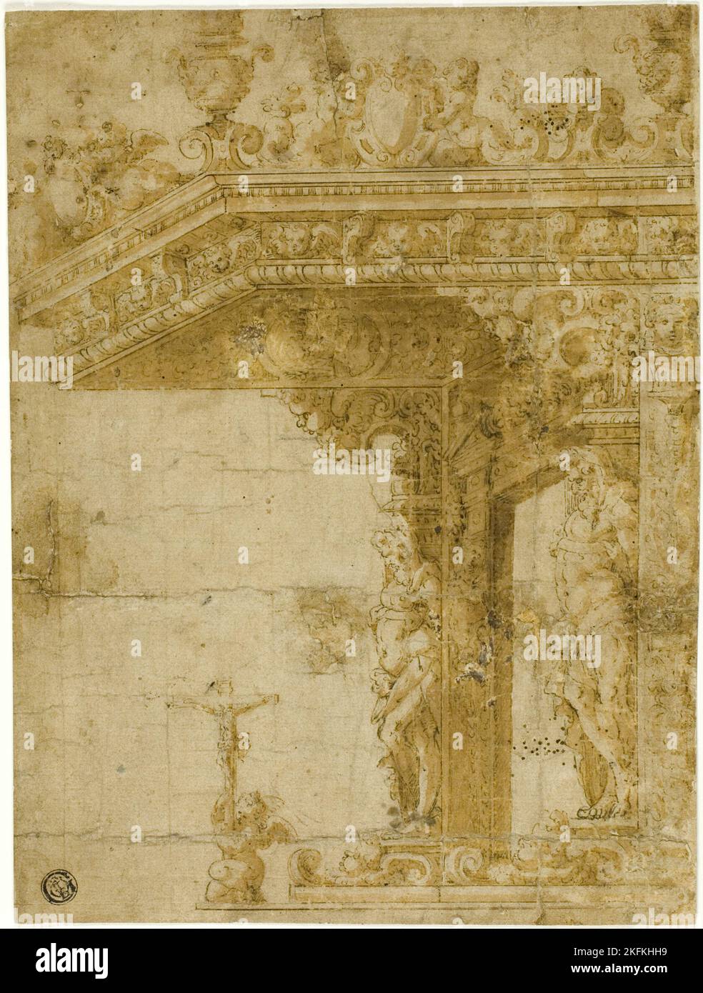 Entwurf für Grab mit Vordach, c. 1550. Marco Marchetti zugeschrieben. Stockfoto