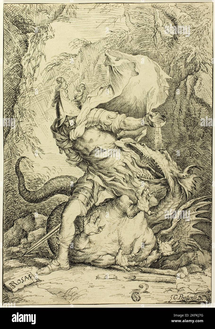 St. George und der Drache, n.d. Giovanni Ponticelli zugeschrieben. Stockfoto