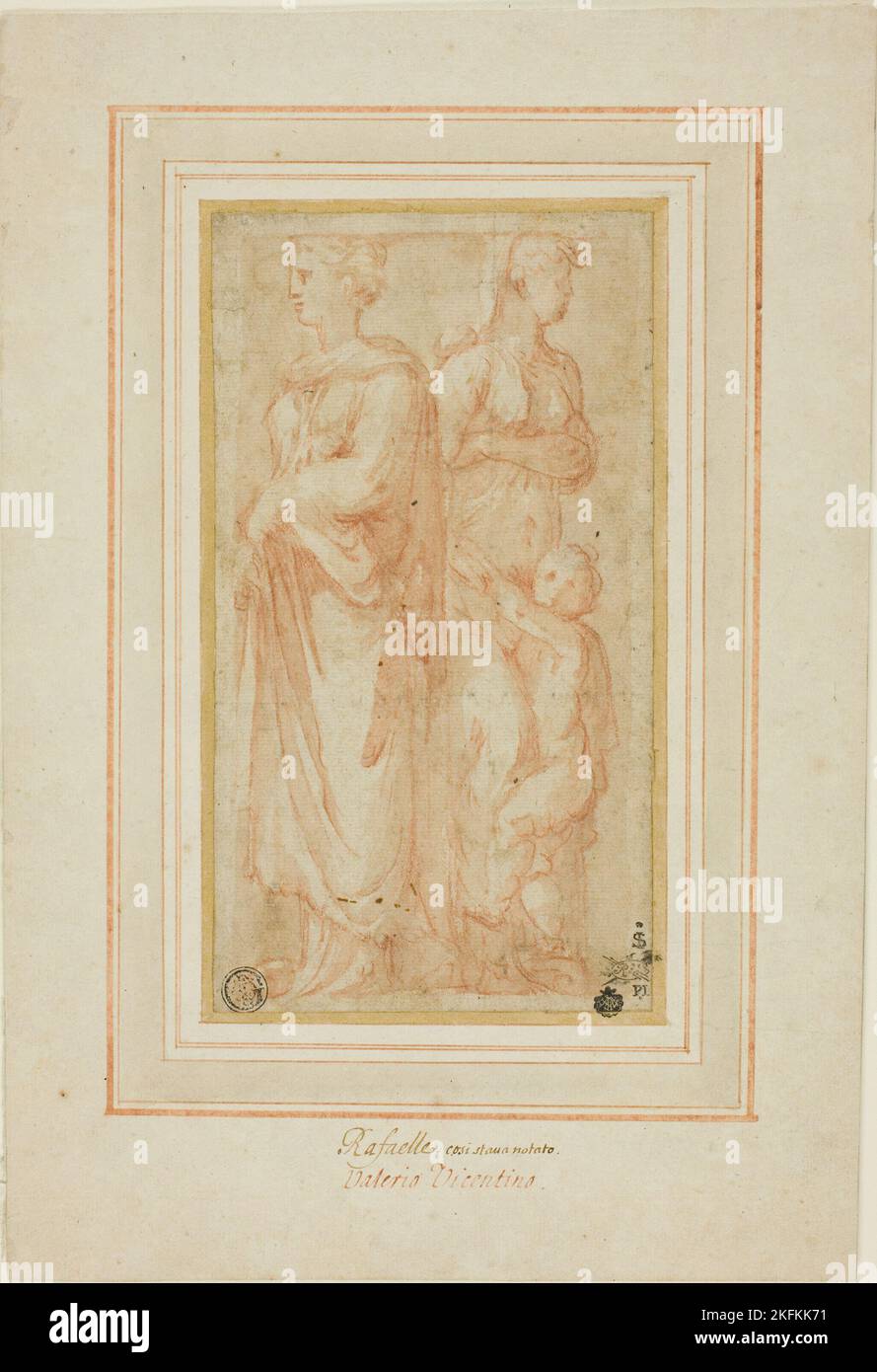 Zwei weibliche Figuren mit Kind, 1530/45. Zugeschrieben Valerio Belli. Stockfoto