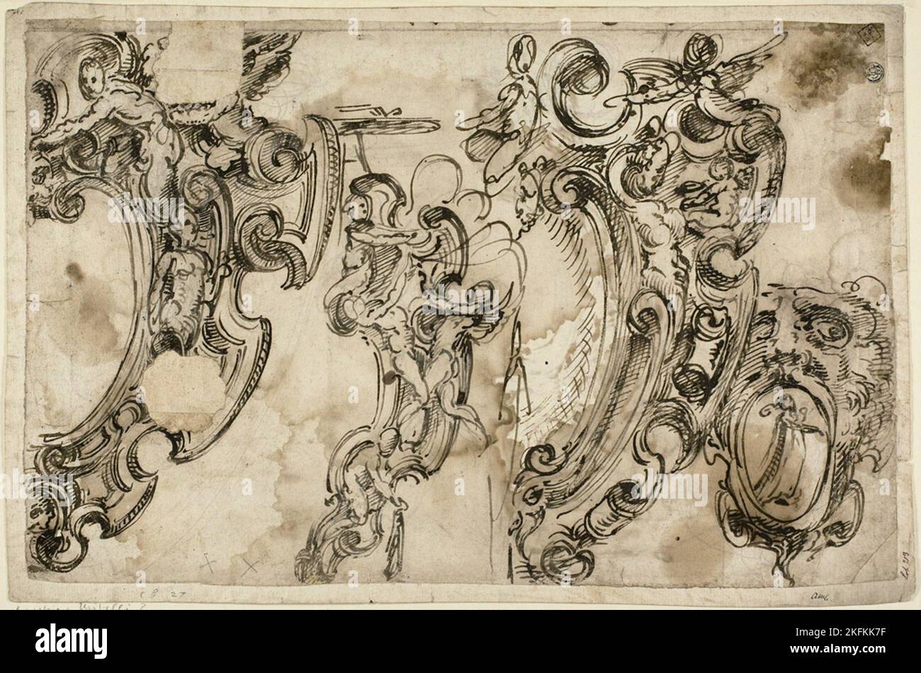 Skizzen dekorativer Motive (recto), 1629/60. Agostino Mitelli zugeschrieben. Stockfoto