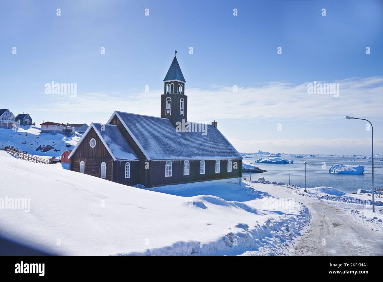 Kirche in Ilulissat - Grönland. Ein Foto der Nationalkirche von Grönland, Dänemark. Stockfoto