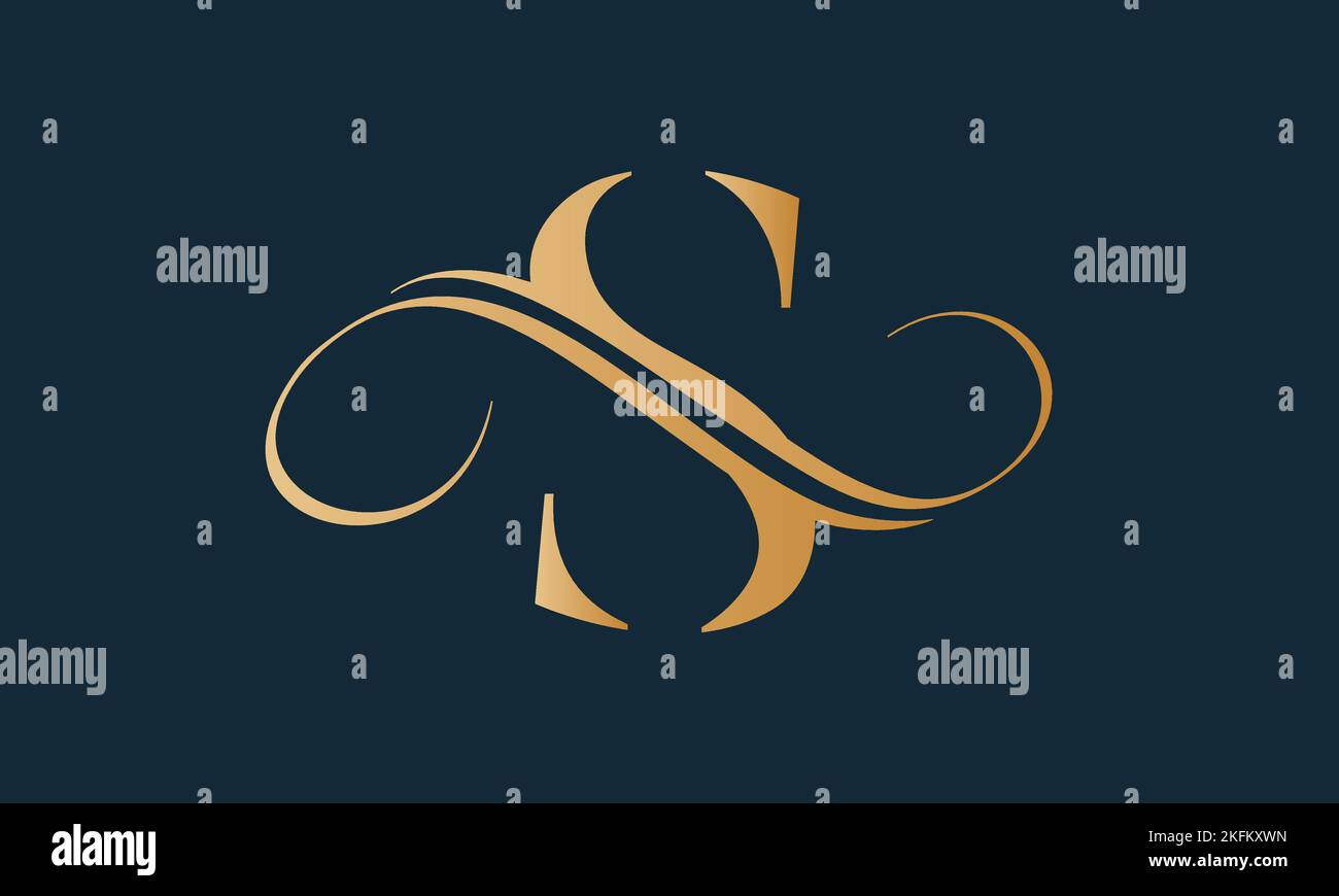 Luxuriöse Logo-Vorlage in Goldfarbe. Modernes, trendiges Initial-Luxus-Logo im Buchstaben-Design. Royal Premium Letter s Logo Design Vektor Vorlage. Stock Vektor