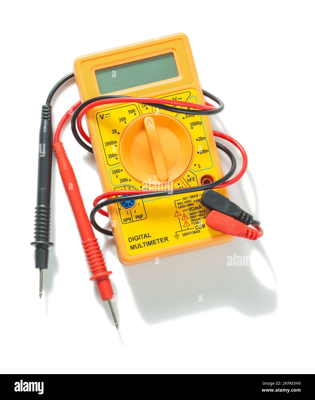 Digital-Multimeter-Tester, Elektrowerkzeuge, isoliert auf Weiß Stockfoto