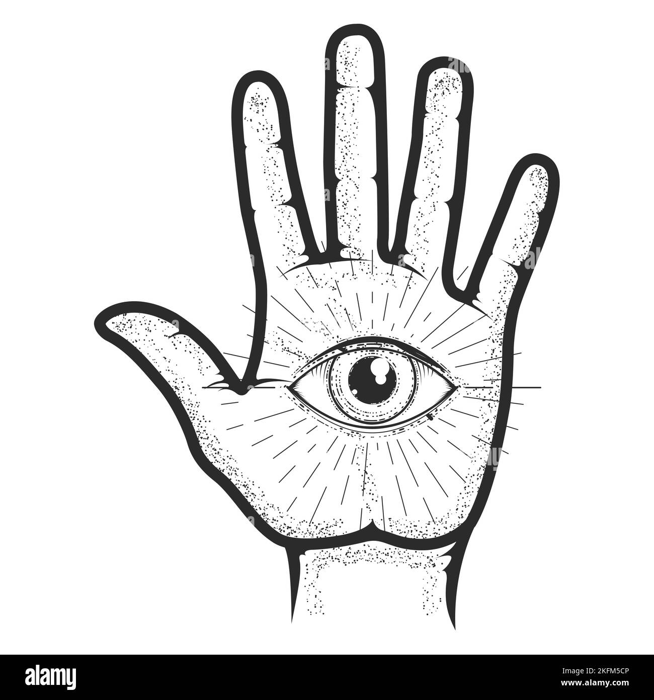 Handfläche der Seele mit allen sehenden Augen, mystische und okkulte Palmistik, esoterische und Wahrsagerei von Hand, Vektor Stock Vektor