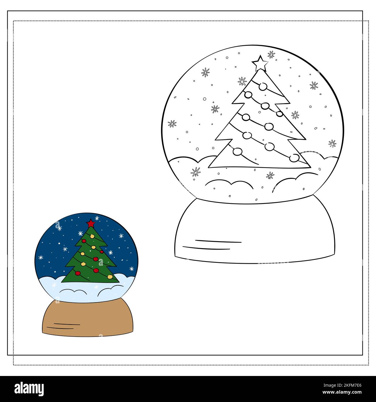 Bild für Kinder. Zeichnen Sie eine Schneekugel basierend auf der Zeichnung. Vektorgrafik Stock Vektor