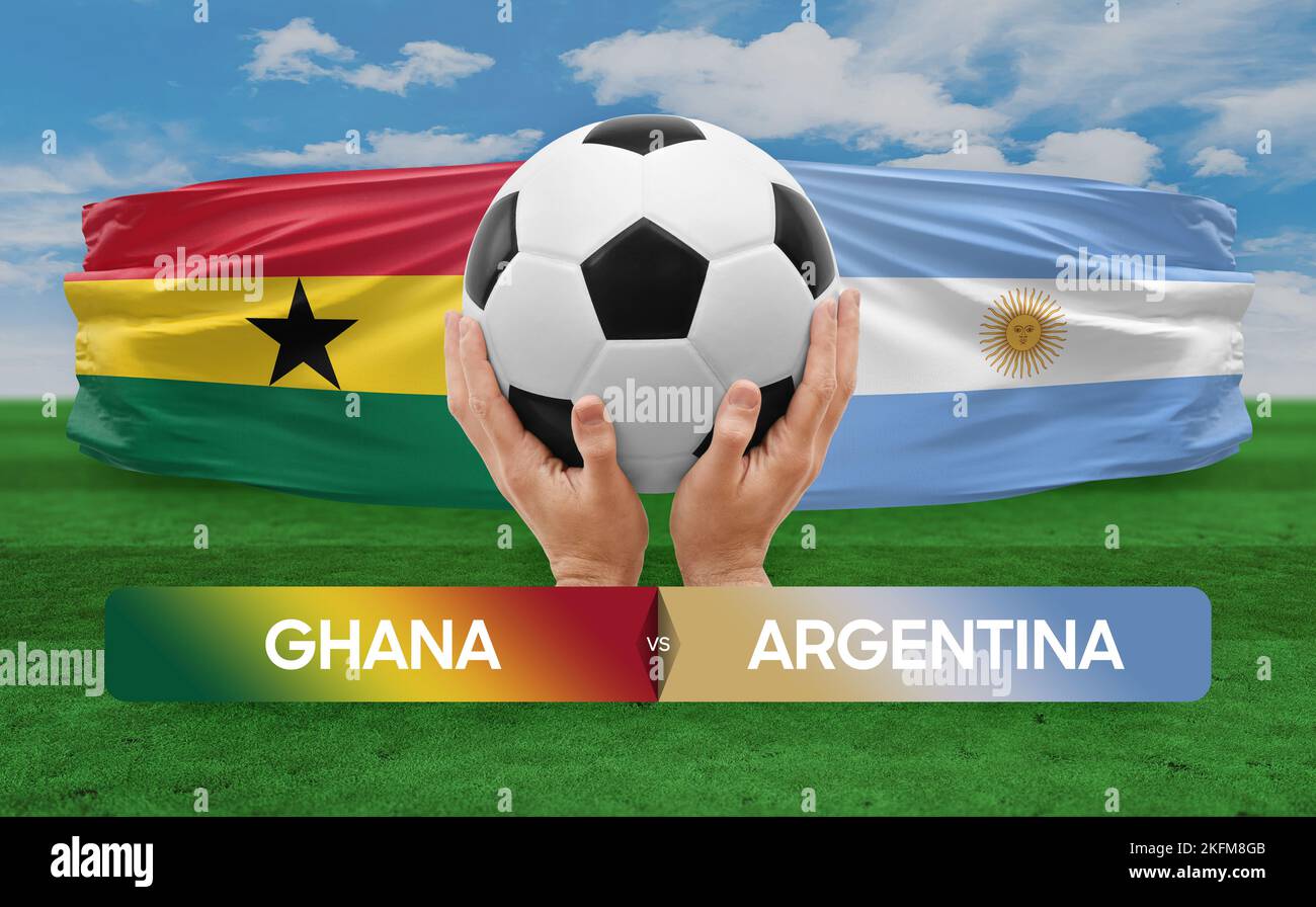 Fußballspiel-Wettkampfkonzept der Nationalmannschaften Ghana gegen Argentinien. Stockfoto