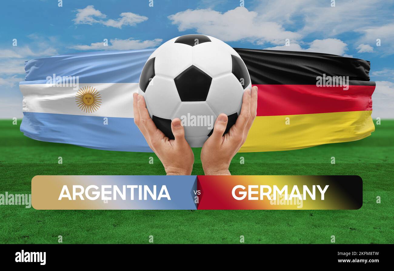 Argentinien gegen Deutschland Nationalmannschaften Fußballspiel Wettbewerb Konzept. Stockfoto