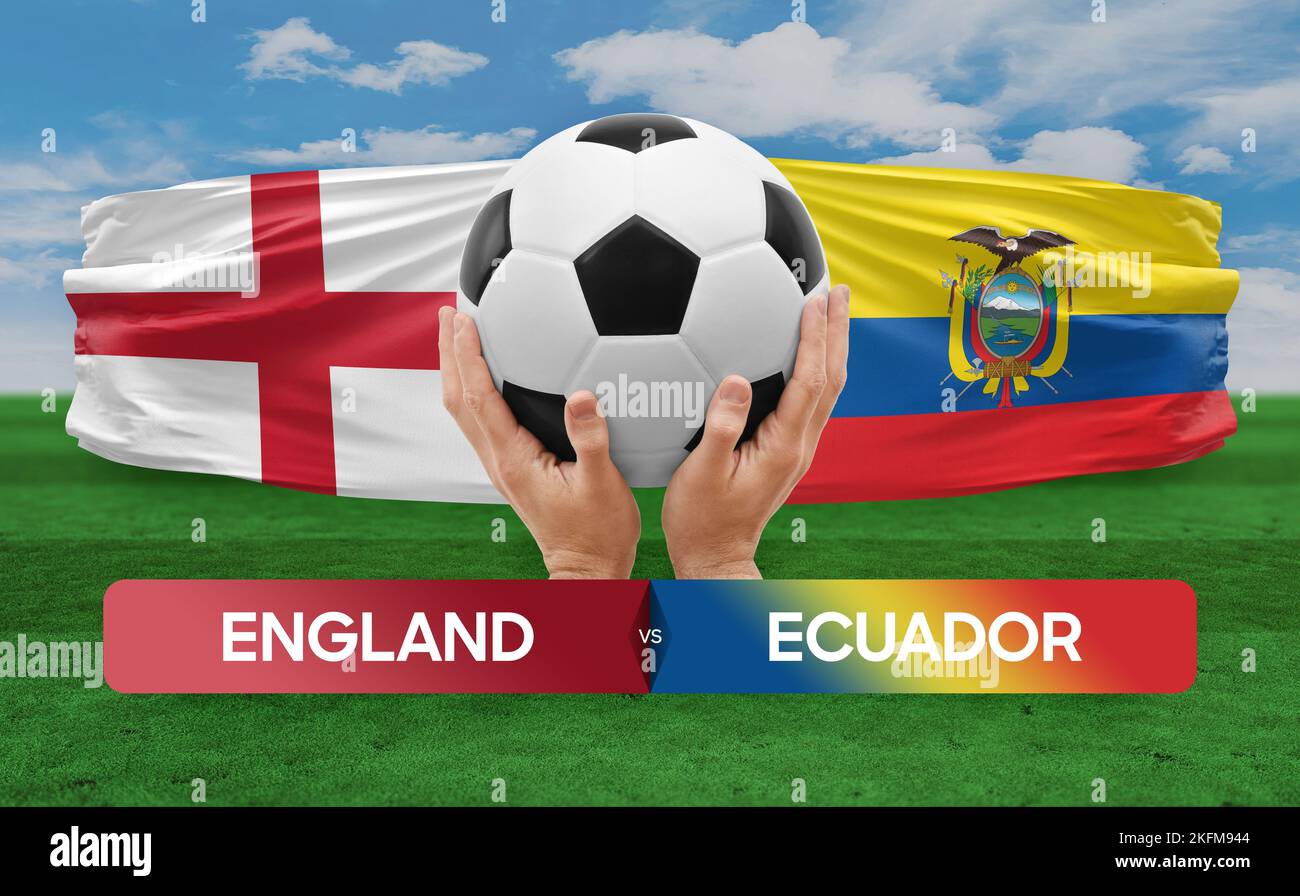 Fußballspiel-Wettkampfkonzept der Nationalmannschaften England gegen Ecuador. Stockfoto