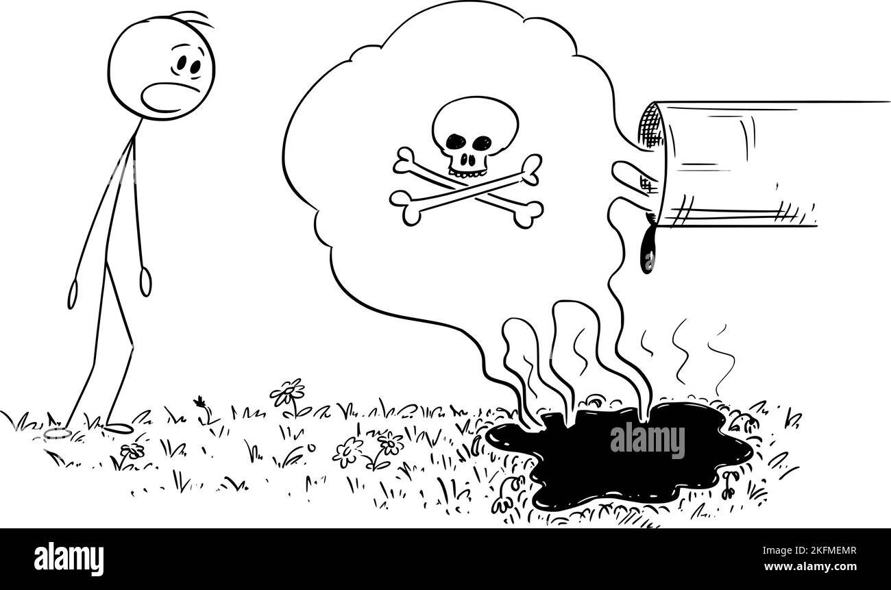 Giftige chemische Verschmutzung durch Rohr zerstörende Natur, Vektor Cartoon Stick Abbildung Stock Vektor