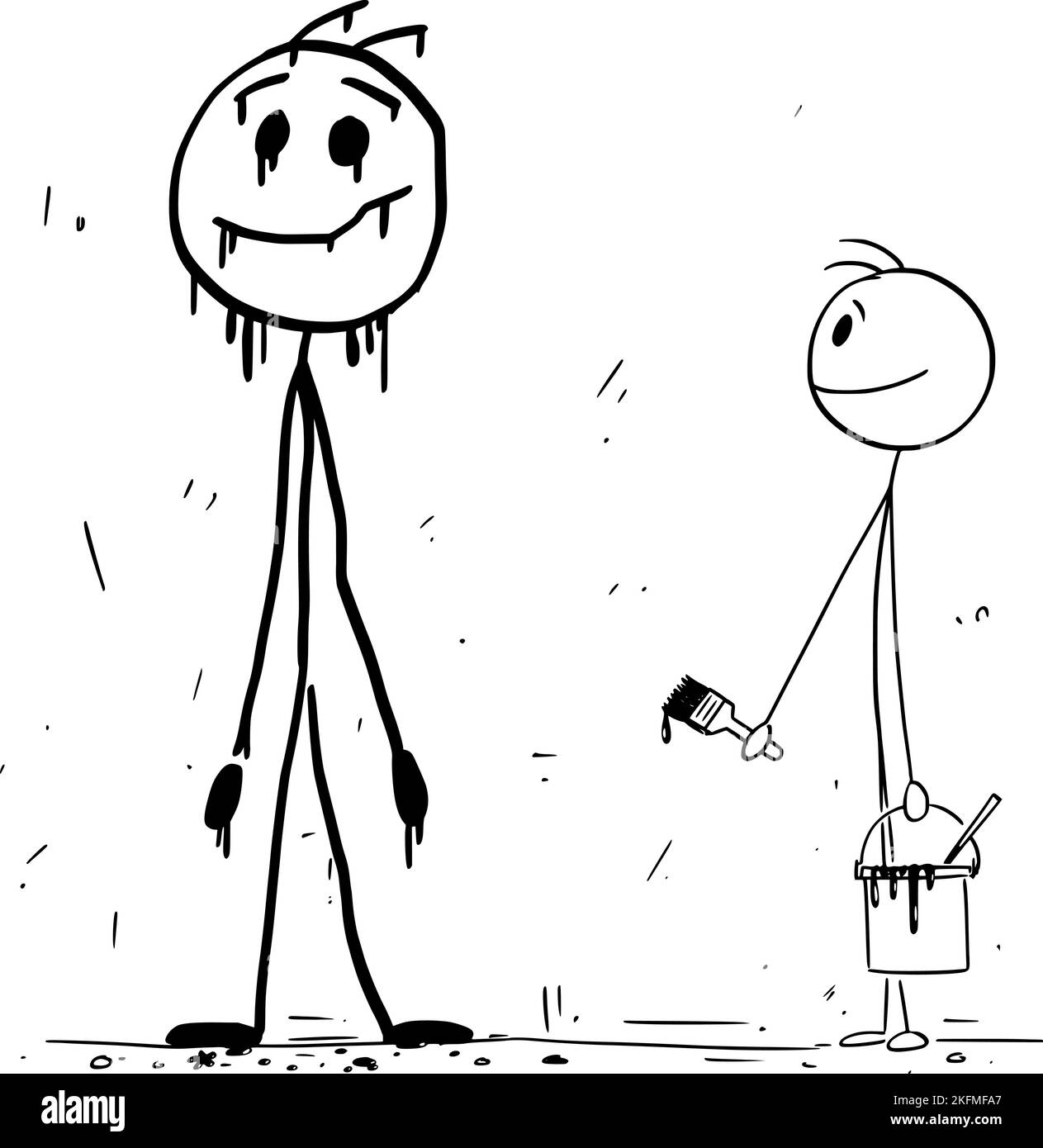 Person oder Künstler Malen Sie sich an der Wand, Vektor Cartoon Stick Figur Illustration Stock Vektor