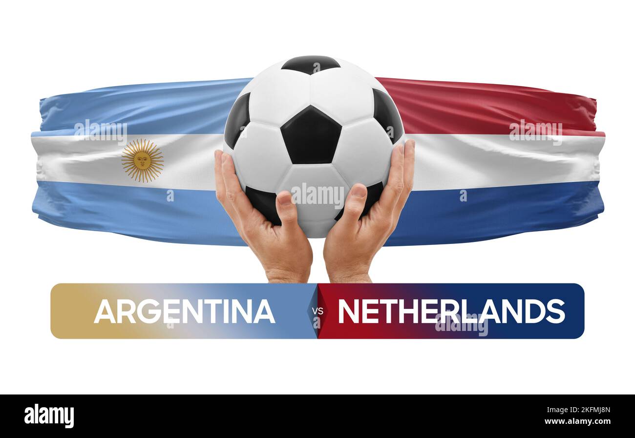 Konzept für Fußballspiele der Nationalmannschaften Argentinien gegen Niederlande. Stockfoto